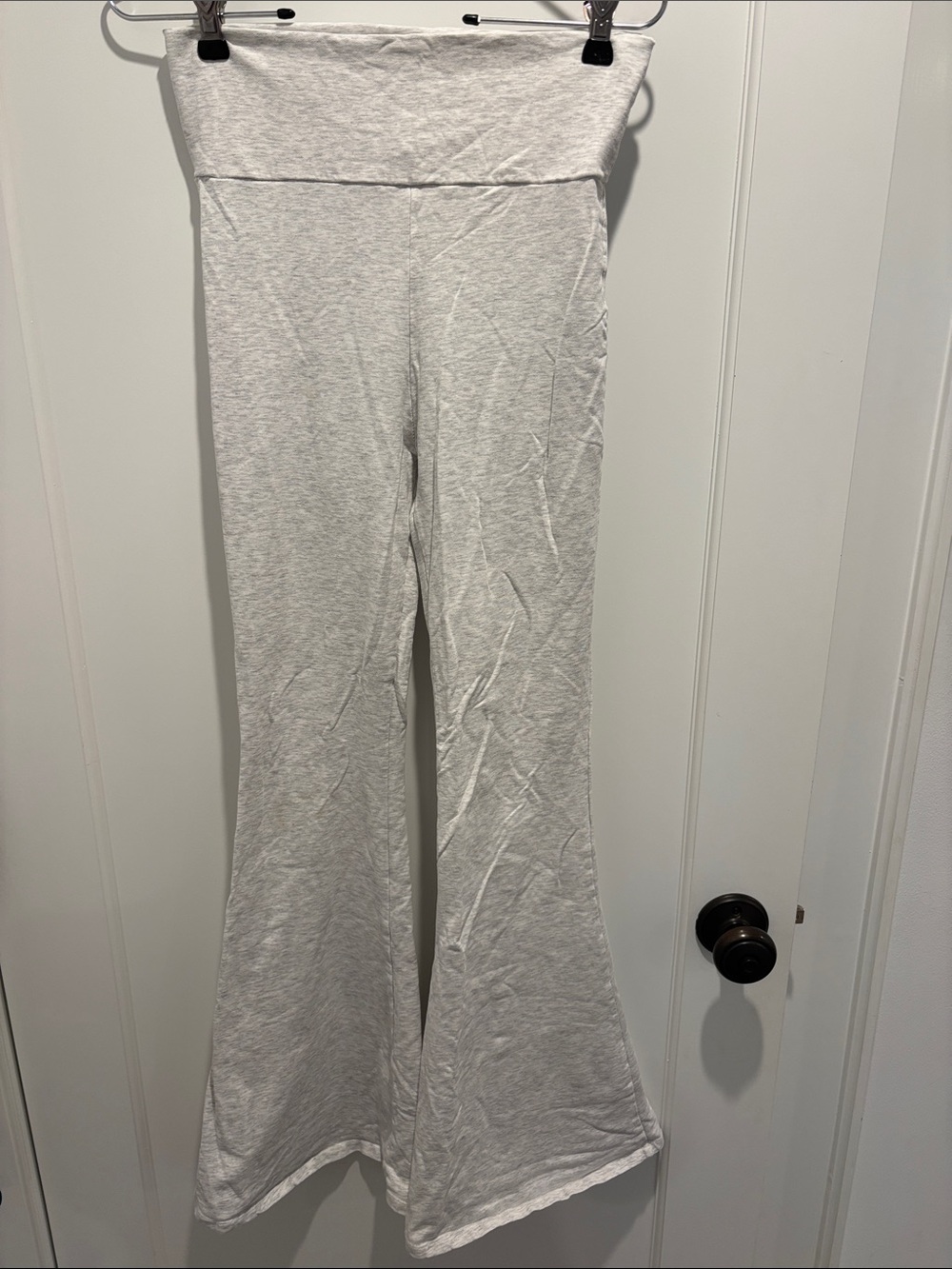 Edikted Light Gray Fold-Over Waist Flare Pants